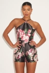 Lulus Railey Black Floral Halter Romper