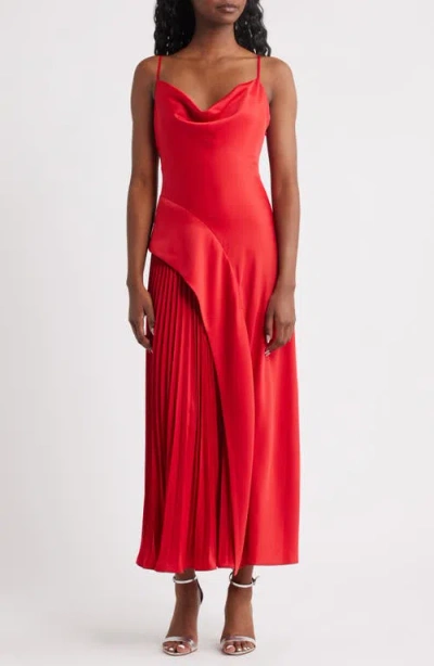 Lulus Raisa Pleat Detail Satin Slipdress In Red