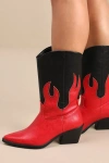 Lulus Ramblen Black And Red Mid-calf Western Boots In Black