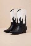 Lulus Ramblen Black And White Mid-calf Western Boots In Black And White