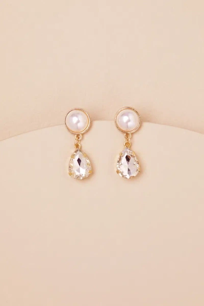 Lulus Ramelia Gold Pearl Rhinestone Drop Earrings In Burgundy