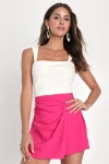 Lulus Rare Aesthetic Hot Pink Twist-front Skort In Hot Pink