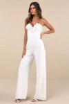 Lulus Rare Allure White 3d Floral Applique Strapless Wide-leg Jumpsuit In White