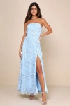 Lulus Rare Presence Powder Blue 3d Floral Embroidered Maxi Dress In Powder Blue