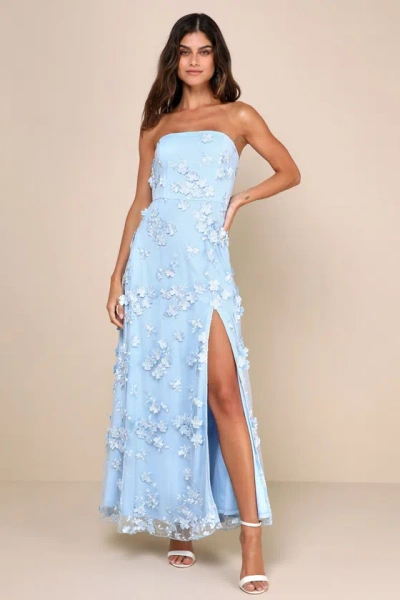 Lulus Rare Presence Powder Blue 3d Floral Embroidered Maxi Dress