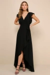 Lulus Ravishing Charm Black Ruffled Wrap High-low Maxi Dress In Black