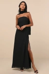 Lulus Rawya Black Strapless Maxi Dress And Scarf Set In Black