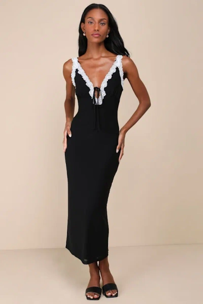 Lulus Ray Of Charm Black Mesh Lace Sleeveless Midi Dress