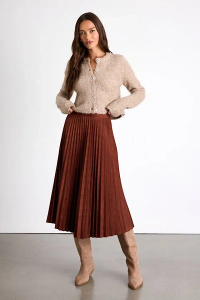 Lulus Raylie Rust Brown Suede Pleated Midi Skirt In Animal Print