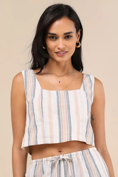 Lulus Raylon White Multi Striped Tank Top
