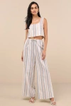 Lulus Raylon White Multi Striped Wide-leg Pants In White