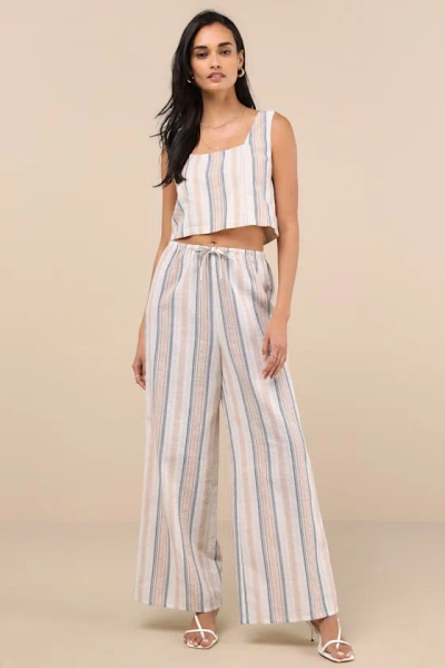 Lulus Raylon White Multi Striped Wide-leg Pants
