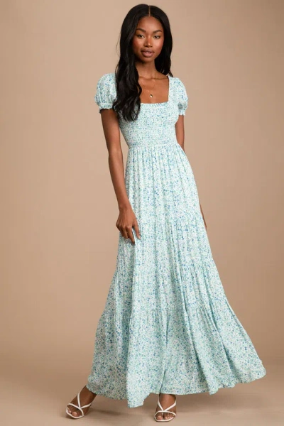 Lulus Ready To Bloom Ivory Floral Print Smocked Tiered Maxi Dress