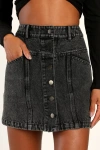 Lulus Real Babe Black High Waisted Button-up Denim Mini Skirt In Black