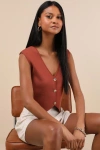 Lulus Reanna Rust Button-front Sweater Vest Top In Red