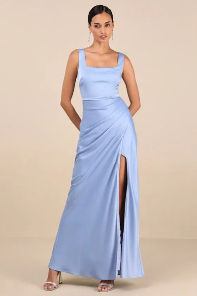 Lulus Red Carpet Romance Light Blue Satin Square Neck Maxi Dress