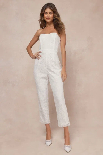Lulus Redefined Elegance White Floral Lace Sequin Strapless Jumpsuit