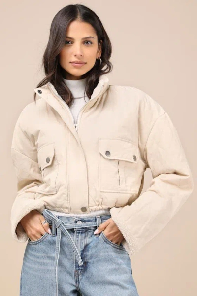 Lulus Reela Cream Quilted Cropped Jacket In White