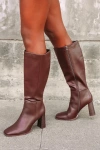 Lulus Reelee Chocolate Square Toe Knee-high High Heel Boots In Brown