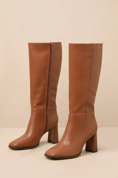 Lulus Reelee Tan Square Toe Knee-high Boots