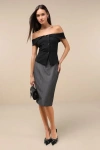 Lulus Refined Element Grey Pinstriped High-rise Midi Skirt In Grey
