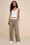 LULUS REFINED MOOD TAUPE AND WHITE STRAIGHT LEG TROUSER PANTS