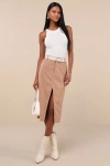 Lulus Refreshing Romance Tan Corduroy Midi Skirt In Tan