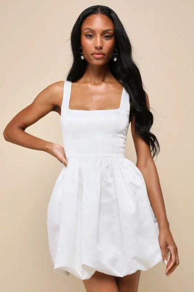 Lulus Regal Cutie White Satin Square Neck Bubble-hem Mini Dress
