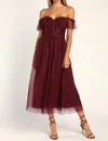 Lulus Regal Radiance Burgundy Mesh Bustier Midi Dress In White