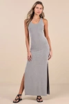 Lulus Relaxed But Not Least Black Ribbed Sleeveless Maxi Dress In Black