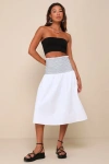 Lulus Relaxed Cuteness White Smocked Embroidered Midi Skirt In White