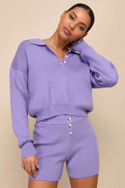 Lulus Relaxed Mindset Lavender Collared Sweater Top In Purple