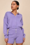 LULUS RELAXED MINDSET LAVENDER KNIT BUTTON-FRONT SWEATER SHORTS