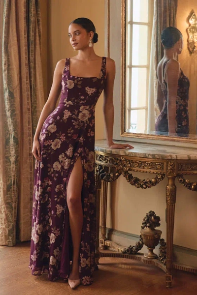 Lulus Remarkable Arrival Plum Purple Floral Sleeveless Maxi Dress
