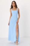 Lulus Remarkable Arrival Powder Blue Sleeveless Maxi Dress In Powder Blue