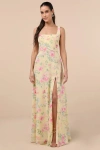 Lulus Remarkable Arrival Yellow Multi Floral Sleeveless Maxi Dress In Yellow