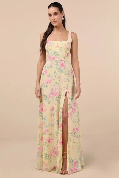 Lulus Remarkable Arrival Yellow Multi Floral Sleeveless Maxi Dress