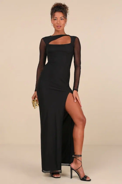 Lulus Remarkable Attitude Black Mesh Asymmetrical Cutout Maxi Dress