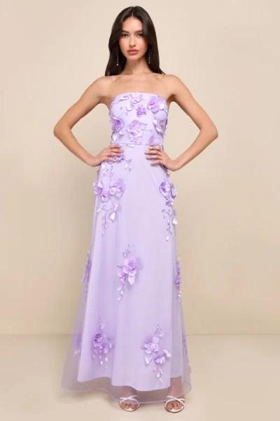 Lulus Remarkable Refinement Lavender Floral Strapless Maxi Dress In Purple