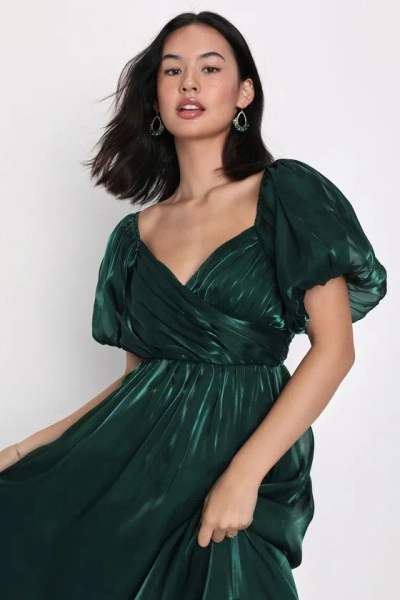 Lulus Remarkable Sensation Emerald Green Puff Sleeve Tiered Midi Dress