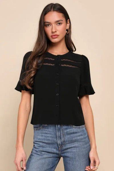 Lulus Remarkably Charismatic Black Lace Short Sleeve Button-up Top