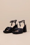Lulus Remie Black Satin Knotted Platform High Heel Sandals In Black