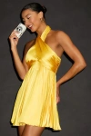 Lulus Renlee Golden Yellow Halter Pleated Mini Dress