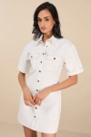 Lulus Renske White Denim Button-front Mini Dress In White