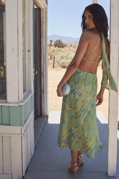 Lulus Reyes Green Multi Abstract Halter Midi Dress