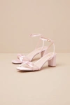 Lulus Rezzy Pink Satin Bow Ankle Strap High Heel Sandals In Pink