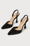 Lulus Rhoads Black Pleated Satin Pointed-toe Slingback Pumps In Black