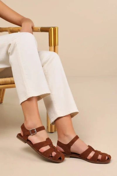 Lulus Rigmore Chocolate Suede Fisherman Sandals In Brown