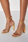 Lulus Rinay Gold Strappy Lace-up High Heel Sandal Heels In Gold