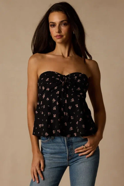 Lulus Rinna Black Floral Strapless Peplum Top